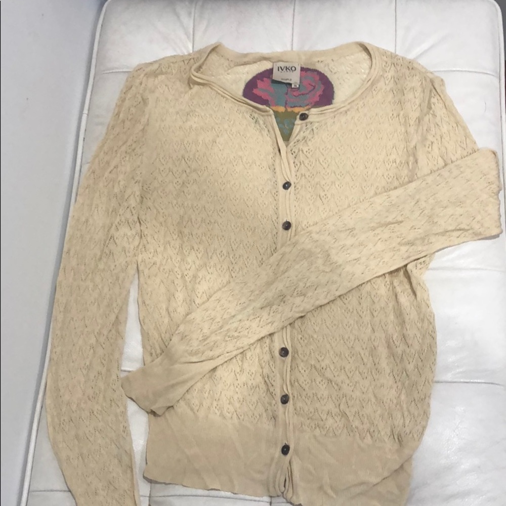 IVKO Cream Lightweight Openwork Knit Cardigan